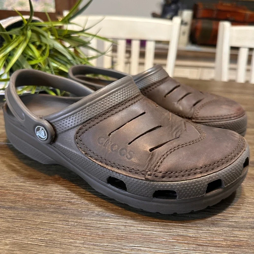 Yukon Vista II Crocs Leather Lined Clogs Slip On Shoes Brown Size Mens 9